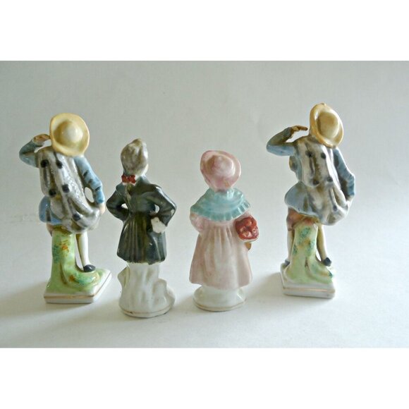 4 Occupied Japan Figurines Colonial Man and Woman & 2 Young Men Figurine Instant - Picture 2 of 6